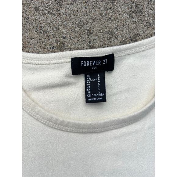 Forever 21 Top Men Size Large Cream Suede Feel Crewneck Short Sleeve Tee Shirt - Picture 3 of 4